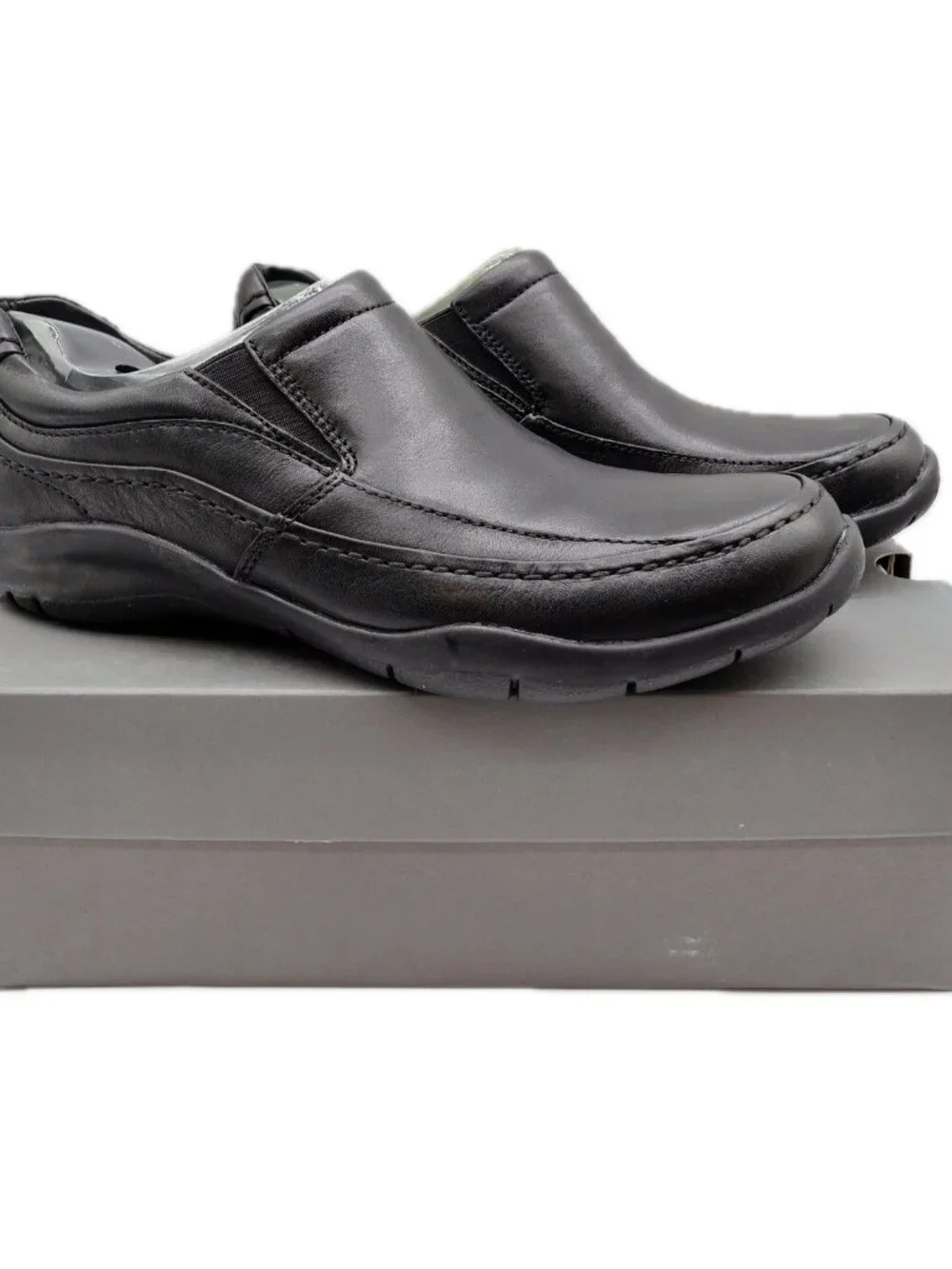 Hush Puppies Zone Slip On Shoes Mens 10 Black Leather Comfort H100050 NEW